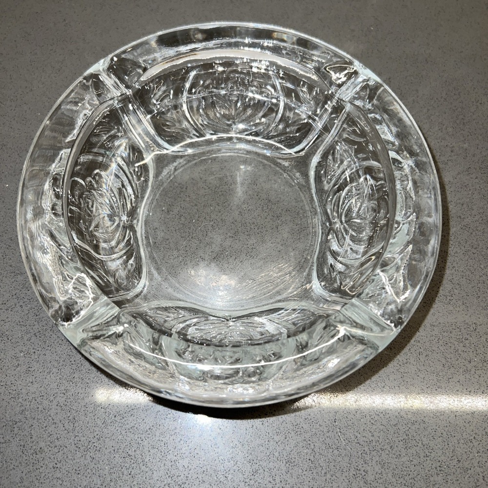 Vintage KIG Indonesian Pressed Glass Rose Pattern Ashtray